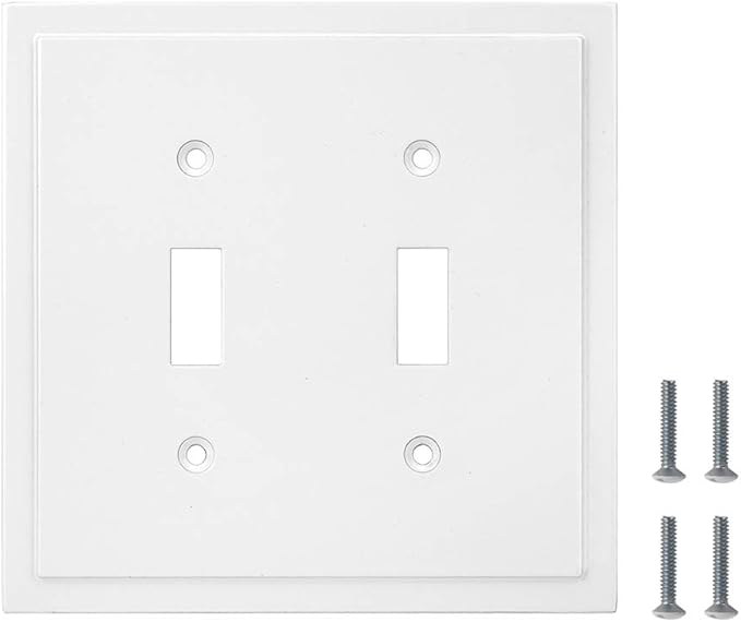 Henne Bery Modern Edge Decorative Wall Plate Switch Plate Outlet Cover, Durable Solid Zinc Alloy (Double Toggle, Pure White)