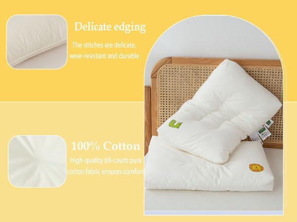 100% Cotton Kids Pillow-14 x 22" Machine Washable Soft and Breathable Youth Pillows for Sleeping Age 5-10years，Perfect Childrens Pillows for Sleeping,Travel,Bed,Kindergarten,Daycare