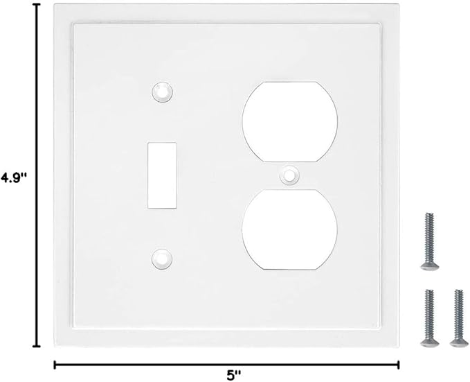 Modern Edge Decorative Wall Plate Switch Plate Outlet Cover, Durable Solid Zinc Alloy (Toggle/Duplex, White)
