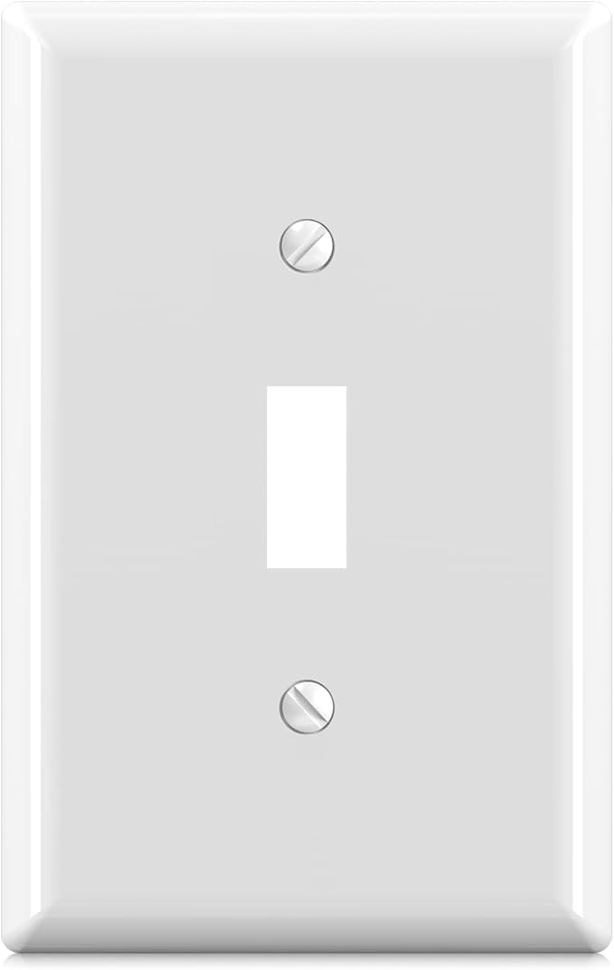 ELEGRP 1-Gang Mid Size Toggle Switch Covers, Light Switch Wall Plate, Unbreakable Polycarbonate Replacement Faceplates Covers, UL Listed, Color-matched Screws Included (1 Pack, Glossy White)