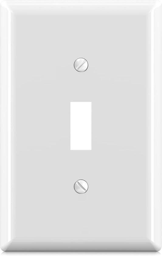 ELEGRP 1-Gang Mid Size Toggle Switch Covers, Light Switch Wall Plate, Unbreakable Polycarbonate Replacement Faceplates Covers, UL Listed, Color-matched Screws Included (1 Pack, Glossy White)