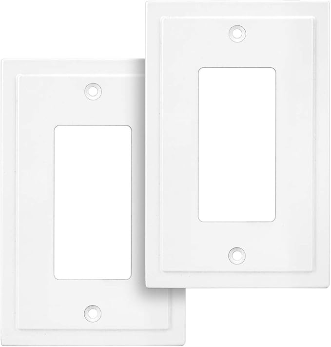 Modern Edge Decorative Wall Plate Switch Plate Outlet Cover, Durable Solid Zinc Alloy (Single Decorator 2PK, White)