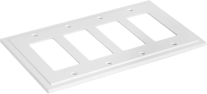 Modern Edge Decorative Wall Plate Switch Plate Outlet Cover, Durable Solid Zinc Alloy (Quad Decorator, White)