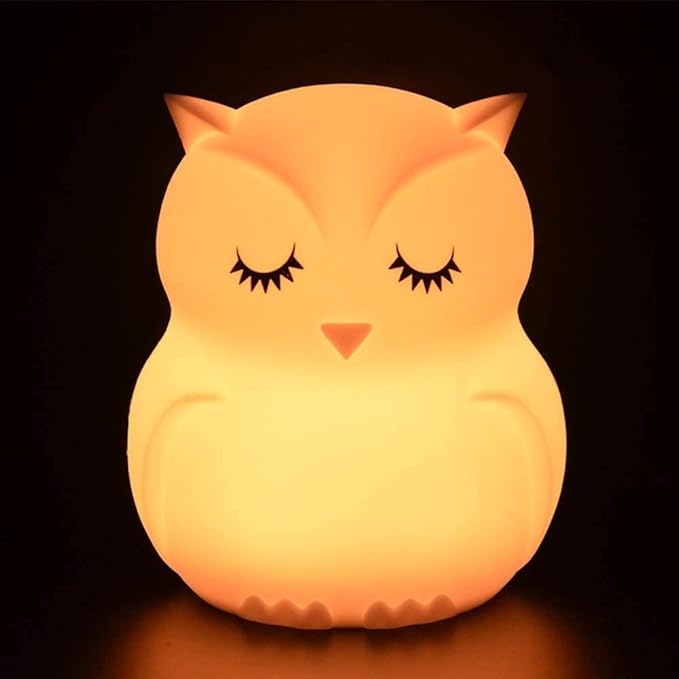 Night Light, Bedside Lamp for Children/Kids, Baby Nursery Lamp for Breastfeeding Safe, Break Resistant, Eye Caring, Adjustable Brightness & Color, Touch Control + Remote Control - Medium Owl