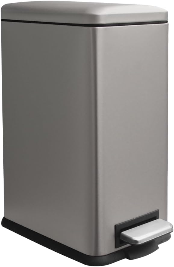 Bathroom Bin 17L, Kitchen Bins Small Trash Can with Soft Close Lid,Slim Pedal Bin with Removable Inner Bucket for Home,Bathroom,Kitchen,Bedroom,and Office.Grey