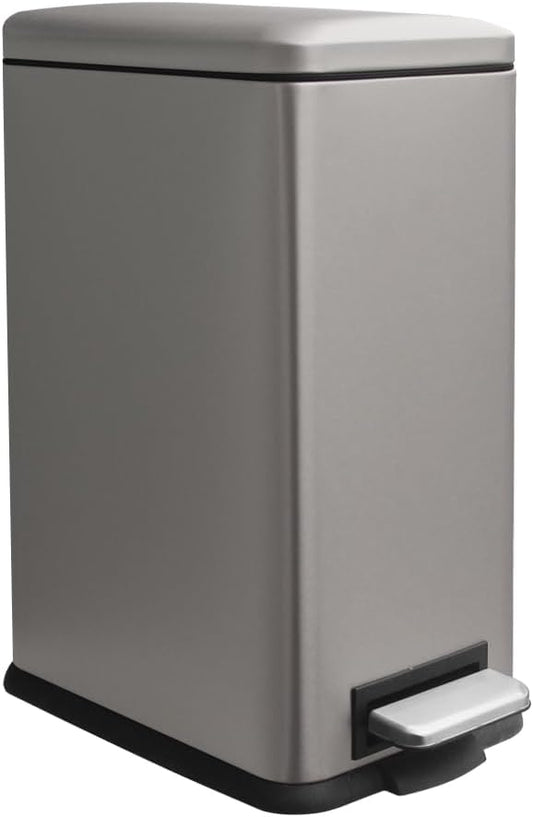Bathroom Bin 17L, Kitchen Bins Small Trash Can with Soft Close Lid,Slim Pedal Bin with Removable Inner Bucket for Home,Bathroom,Kitchen,Bedroom,and Office.Grey