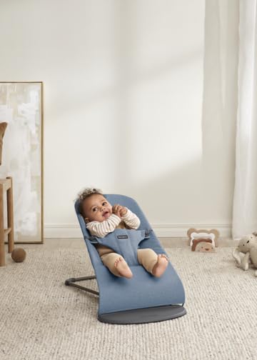 BabyBjörn Bouncer Bliss, Woven mélange, Blue | 2-in-1 Adjustable Baby Bouncer Seat and Toddler Chair, Newborn to Toddler (8-29 lbs), 4 Positions, Lightweight & Portable