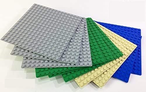 Brick Loot Classic Baseplates – 5" x 5" 10-Pack Building Plates, Compatible with Major Brands, 16x16 Variety Base Plate for Creative Play, Durable Green,Grey,Blue Construction for Kids Ages 3+
