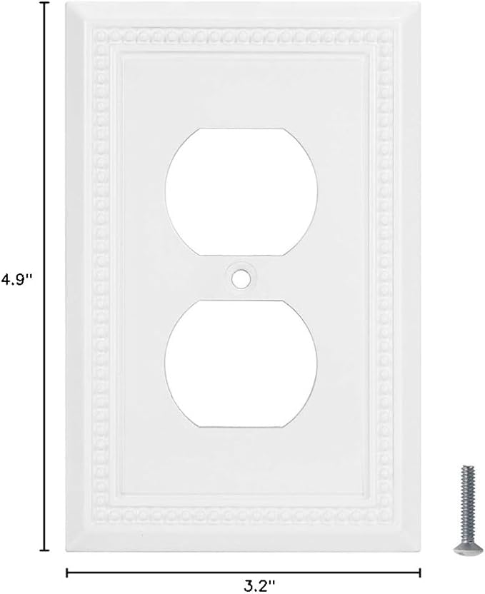 Henne Bery Sunken Pearls Heavy Duty Decorative Wall Plate Switch Plate Outlet Cover (Single Duplex, 2 Pack, White)