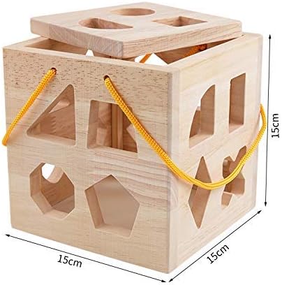 QZMTOY Shape Sorter Toys with 19 Shape Blocks, Classic Wooden Toys for Toddlers Kids, Gift for Girls Boys 2-4 (Natural Solid Wood)