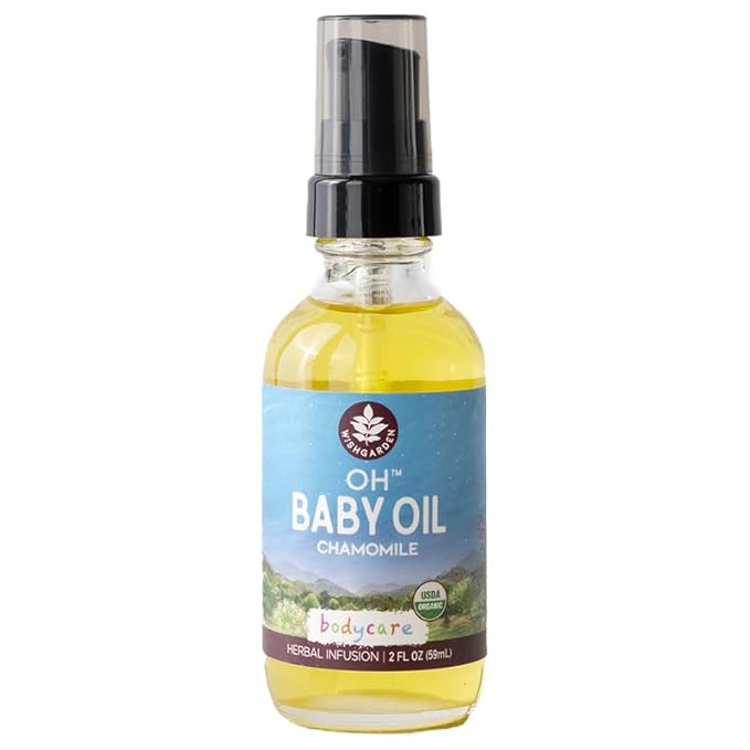 WishGarden Herbs Oh Baby! Chamomile Oil - USDA Certified Organic Baby Oil with Chamomile & Calendula, Moisturizes & Calms Skin Irritations, Baby Massage For Newborn, No Added Fragrance, 2oz