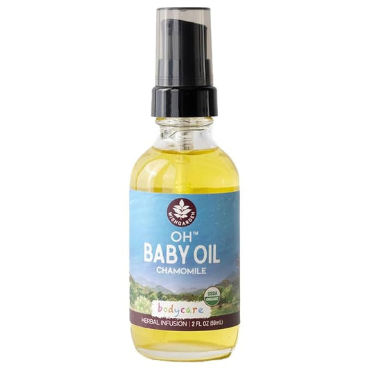 WishGarden Herbs Oh Baby! Chamomile Oil - USDA Certified Organic Baby Oil with Chamomile & Calendula, Moisturizes & Calms Skin Irritations, Baby Massage For Newborn, No Added Fragrance, 2oz