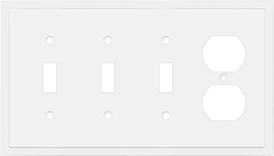 Henne Bery Modern Edge Decorative Wall Plate Switch Plate Outlet Cover, Durable Solid Zinc Alloy (Triple Toggle/Single Duplex, White)