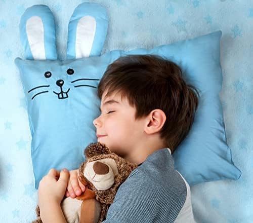 kinder Fluff Kids Pillow & Pillowcase Set - 233T Cotton Pillow Covers & Down Alternative Pillow Fill - Hypoallergenic Kids Pillows for Small Children - Children & Travel Pillows Kid - 13x18in Blue