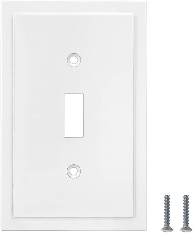 Modern Edge Decorative Wall Plate Switch Plate Outlet Cover, Durable Solid Zinc Alloy (Single Toggle 3PK, White)