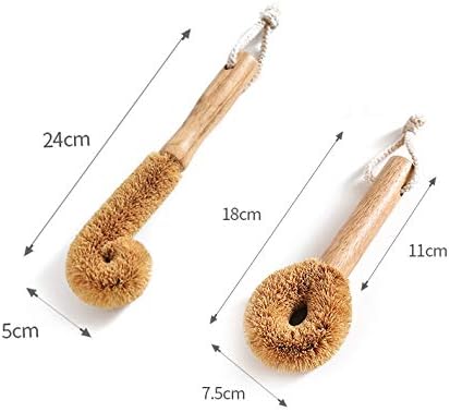 Wodden Cleaning Brush, Bottle Washing Brush, Pan Scrub Brush, Natural Coconut Fiber Brush Head , Sturdy, Deep Cleaning, Eco-Friendly