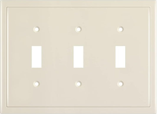 Henne Bery Modern Edge Decorative Wall Plate Switch Plate Outlet Cover, Durable Solid Zinc Alloy (Triple Toggle, Light Almond)