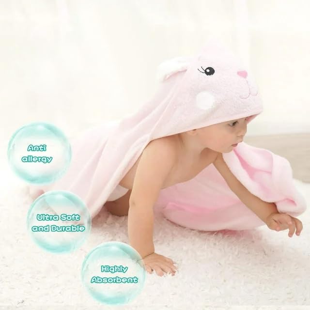 Touchat Hooded Baby Towels, Soft and Hypoallergenic Baby Bath Towels with Hood for Toddler Infant Newborn, Large and Absorbent Toddler Towels for Baby Boy Girl (Rabbit, 35.1''x35.1'')