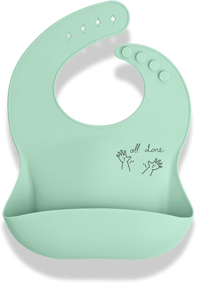 APLAINR Baby Sign Language Bib, Silicone Baby Bibs, ASL Graphics, Food Catcher, Adjustable, Waterproof, Soft, 6-36 Months