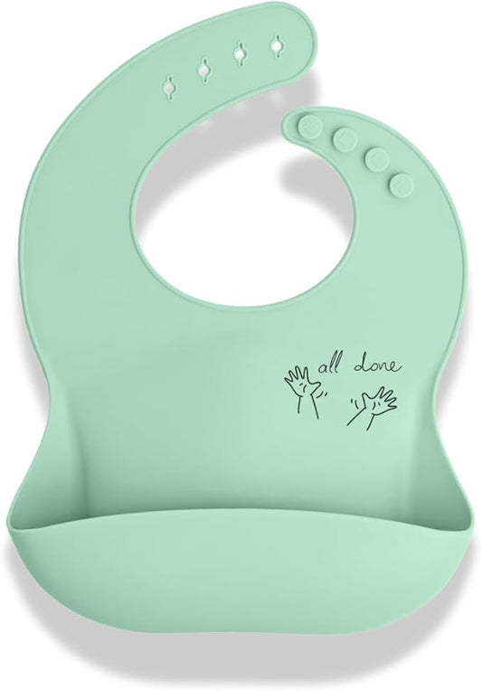 APLAINR Baby Sign Language Bib, Silicone Baby Bibs, ASL Graphics, Food Catcher, Adjustable, Waterproof, Soft, 6-36 Months