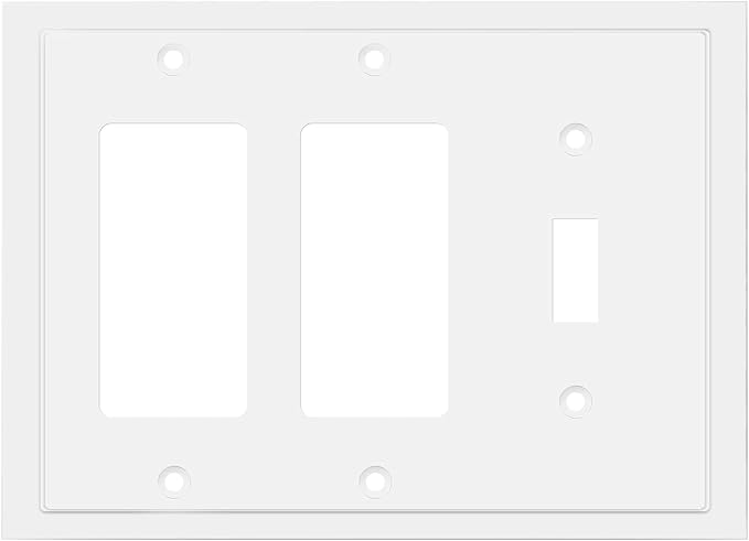 Modern Edge Decorative Wall Plate Switch Plate Outlet Cover, Durable Solid Zinc Alloy (Single Toggle/Double Decorator, White)