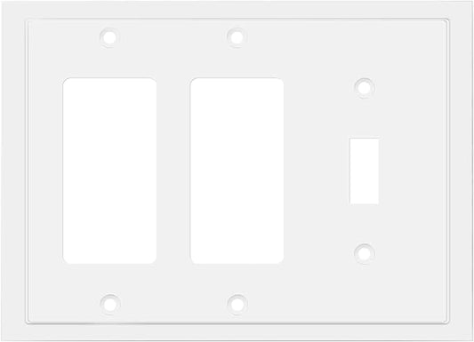 Modern Edge Decorative Wall Plate Switch Plate Outlet Cover, Durable Solid Zinc Alloy (Single Toggle/Double Decorator, White)