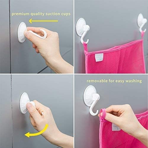 2 x Mesh Bath Toy Organizer + 6 Ultra Strong Hooks – The Perfect Bathtub Toy Holder & Bathroom or Shower Caddy – These Multi-use Net Bags Make Baby Bath Toy Storage Easy – For Kids & Toddlers