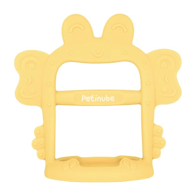 Anti-Dropping Silicone Baby Wrist Teether Soothing Pacifier for Infants 3+ Months Babies, Pack of 1, Made in Korea (Crab-Elfin Yellow)