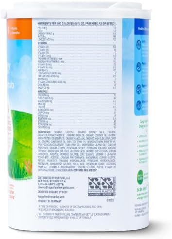 Happy Baby Organics Stage 1 Infant Formula, 0 12 Months, Milk Based Organic Baby Formula Powder with Iron, Probiotics & Prebiotics for Immune & Digestive Support, 22.9 Ounce (Pack of 4)