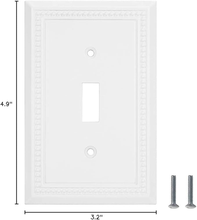 Henne Bery Sunken Pearls Decorative Wall Plate Switch Plate Outlet Cover, Durable Solid Zinc Alloy (Single Toggle, 3 Pack, White)