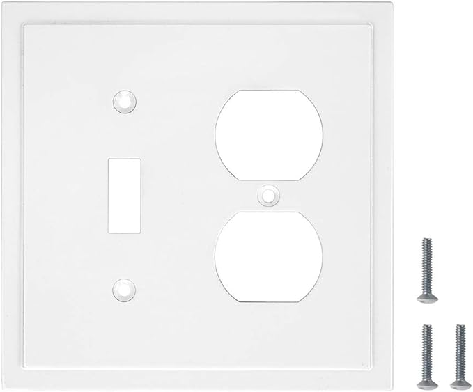 Modern Edge Decorative Wall Plate Switch Plate Outlet Cover, Durable Solid Zinc Alloy (Toggle/Duplex, White)