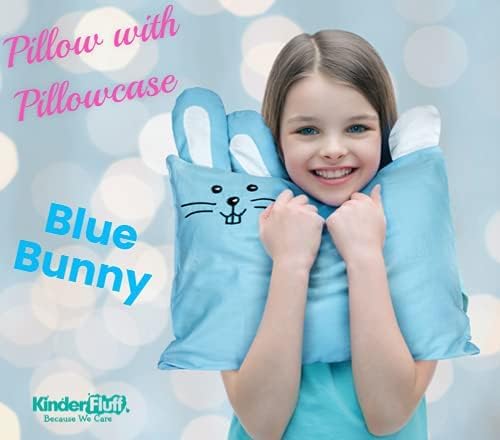 kinder Fluff Kids Pillow & Pillowcase Set - 233T Cotton Pillow Covers & Down Alternative Pillow Fill - Hypoallergenic Kids Pillows for Small Children - Children & Travel Pillows Kid - 13x18in Blue
