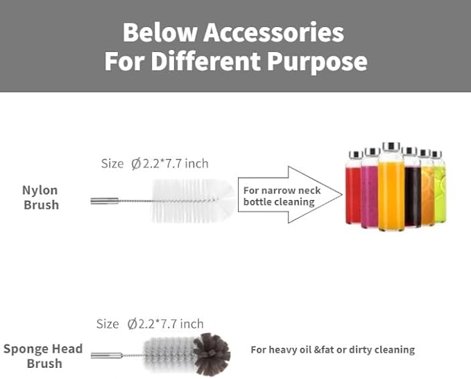 Individual Bottle Brushes Set,Sponge Bottle Brush,Narrow-Mouth Bottle Brush, Nylon Bristle Brush for Benifi Electric Bottle Cleaner Using(Brush Set, WOET)