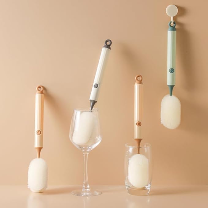 Amosfun 4Pcs Long Handle Cup Cleaning Brush Sponge Brush for Bottles Wine Glasses and Tumblers Safe Lightweight Household Cleaning Tool