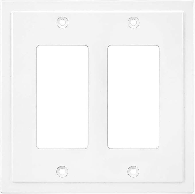 Modern Edge Decorative Wall Plate Switch Plate Outlet Cover, Durable Solid Zinc Alloy (Double Decorator, White)