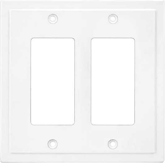 Modern Edge Decorative Wall Plate Switch Plate Outlet Cover, Durable Solid Zinc Alloy (Double Decorator, White)