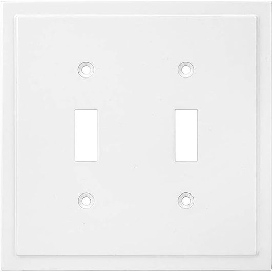 Henne Bery Modern Edge Decorative Wall Plate Switch Plate Outlet Cover, Durable Solid Zinc Alloy (Double Toggle, Pure White)