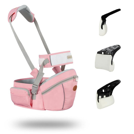 Baby Hip Seat Carrier Baby Waist Stool for Child Infant Toddler with Adjustable Strap Buckle Pocket Soft Inner Huge Storage (Pink)