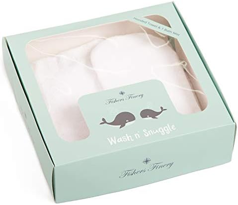 Fishers Finery Bamboo Viscose Baby Hooded Bath Towel & Washcloth Set - Unique Mitten Design (Blue)