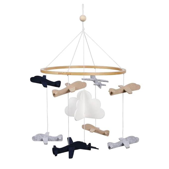Baby Crib Mobile (Airplanes in The Clouds) - Nursery Decoration Ceiling Mobile and Baby Shower Gift for Boys & Girls - Grey and White