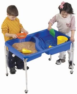 Children's Factory, 1136-18, Neptune Sensory Table, Kids Sand and Water Learning Activity Table for Classroom or Playroom, Double Basin 18"H, Blue