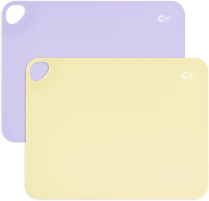 Olababy Fold N Go Silicone Placemat w Travel Case | Dishwasher Safe, BPA Free, Non-Slip, Waterproof | Mini Dining Mat for Infants, Babies, Toddlers and Kids (2, Lilac/Lemon)