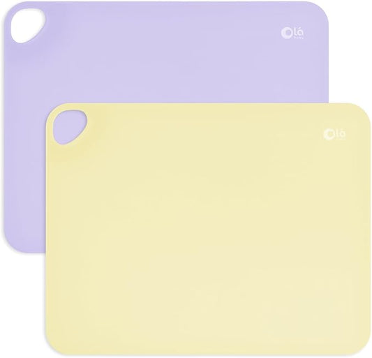 Olababy Fold N Go Silicone Placemat w Travel Case | Dishwasher Safe, BPA Free, Non-Slip, Waterproof | Mini Dining Mat for Infants, Babies, Toddlers and Kids (2, Lilac/Lemon)