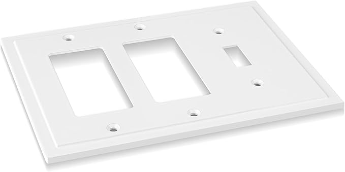 Modern Edge Decorative Wall Plate Switch Plate Outlet Cover, Durable Solid Zinc Alloy (Single Toggle/Double Decorator, White)