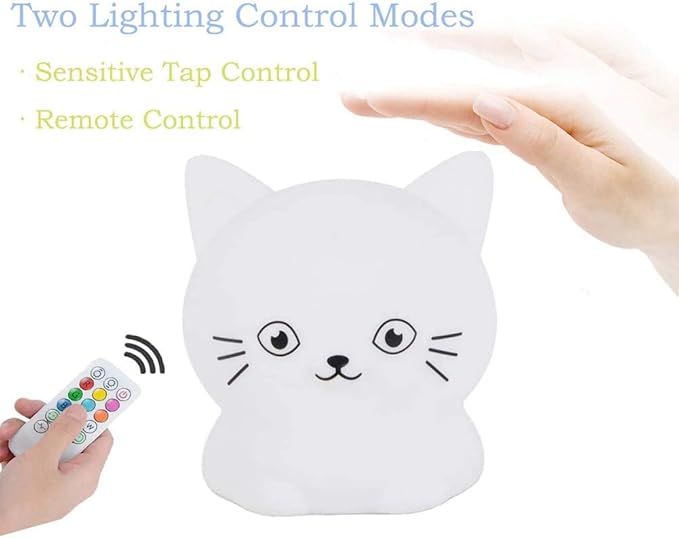 Night Light for Kids, Bedside Lamp for Children, Baby Nursery Lamp for Breastfeeding Safe, Break Resistant, Eye Caring, Adjustable Brightness & Color, Touch Control, Child Gift/Bedroom - Cat