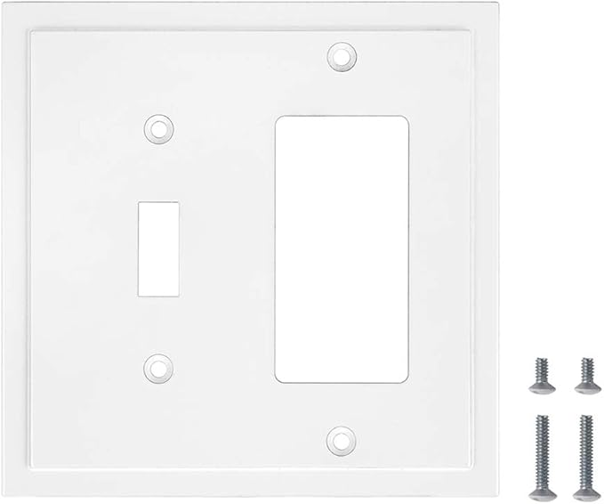 Modern Edge Decorative Wall Plate Switch Plate Outlet Cover, Durable Solid Zinc Alloy (Toggle/Decorator, White)