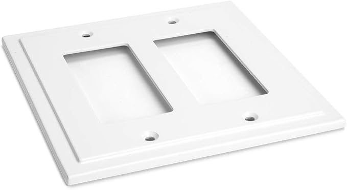 Modern Edge Decorative Wall Plate Switch Plate Outlet Cover, Durable Solid Zinc Alloy (Double Decorator, White)