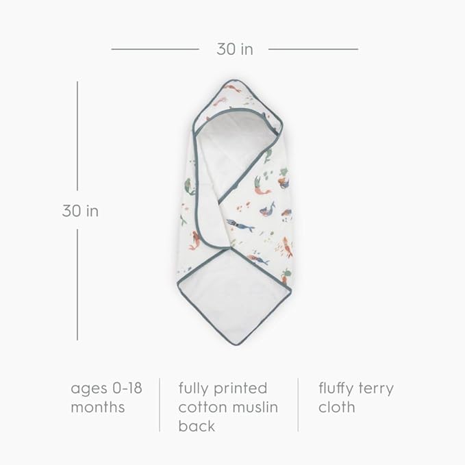 Little Unicorn Premium Infant Hooded Bath Towel| Soft & Absorbent Cotton & Terry Fabric for Newborns (Mermaids)
