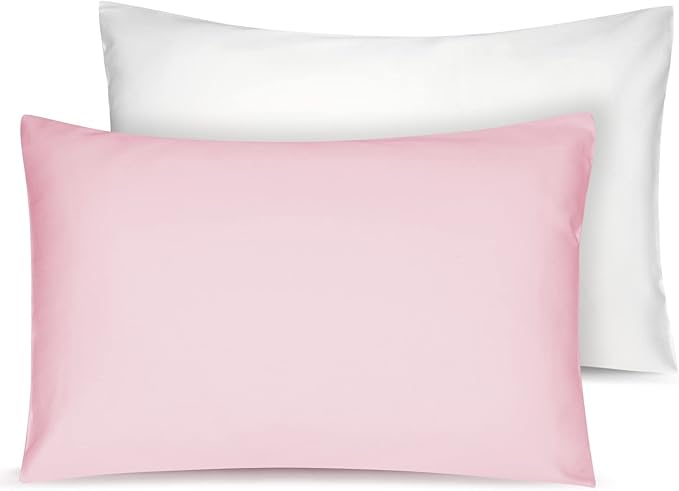 Soft Organic Cotton Toddler Pillowcases 14 X 20 Inches, Fit 13 X 18, 14 X 19 Pillows, Smooth Pearl Cotton Baby Pillowcases with Envelope Closure, Pink and Ivory, Set of 2