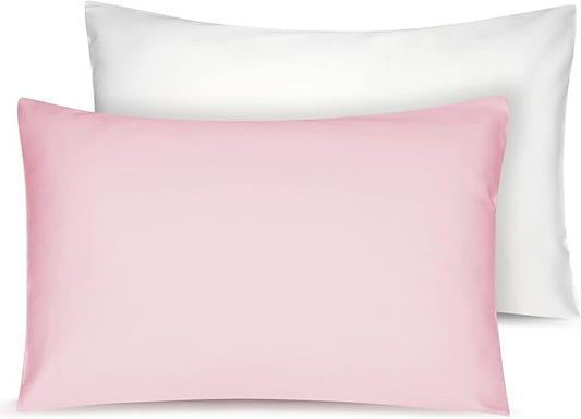 Soft Organic Cotton Toddler Pillowcases 14 X 20 Inches, Fit 13 X 18, 14 X 19 Pillows, Smooth Pearl Cotton Baby Pillowcases with Envelope Closure, Pink and Ivory, Set of 2
